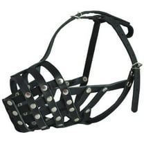 Secure Genuine Leather Mesh Dog Basket Muzzle - Pit Bull, (Circumference 12.5", Snout Length 3.5")