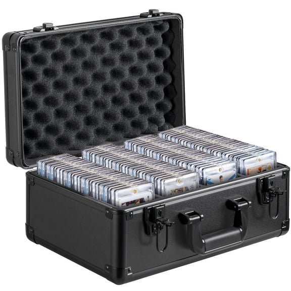 Secure Graded Card Case with Lock, 4-Compartment Storage for 96 PSA, 68 BGS, 76 SGC Cards, Foam Dividers, Holds 999+ Loose Cards or 348 Toploaders
