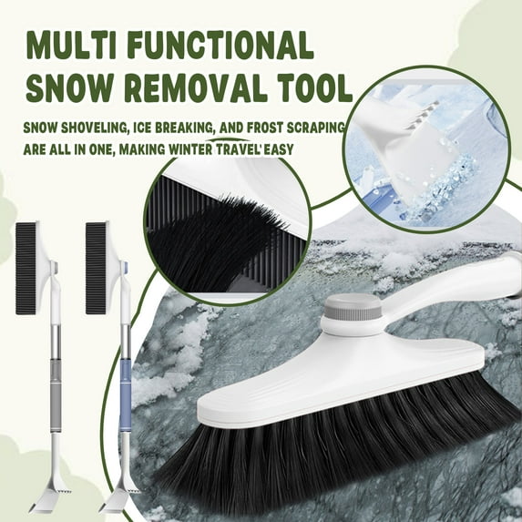 Secure Ice Scraper For Windshield, 2 In 1 Extendable And Detachable Snow Removal Brush With Ergonomic Foam Grip And 180° Pivoting Brush Head, For Cars, Pickup Truc