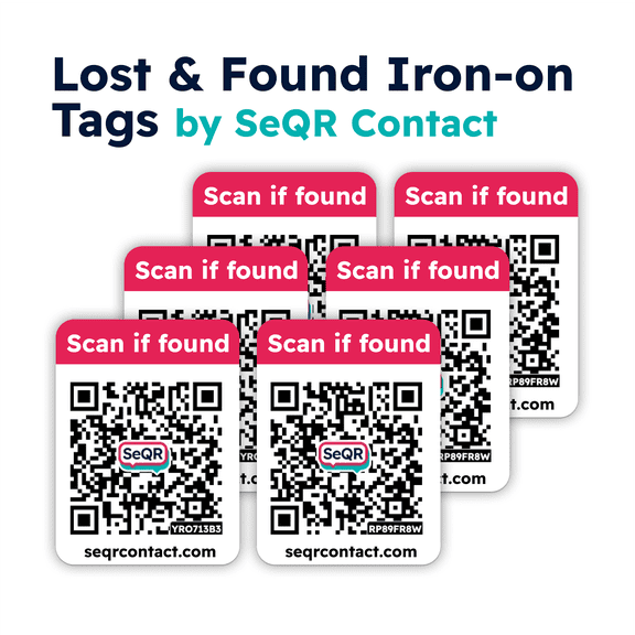 Secure Iron-on Tags | 6-Pack | Secure, Private Messaging Tags for Recovering Fabric Items | QR Smart Labels for Clothing, Bags, Plush Toys, Hats, and More | Safeguard Personal Info