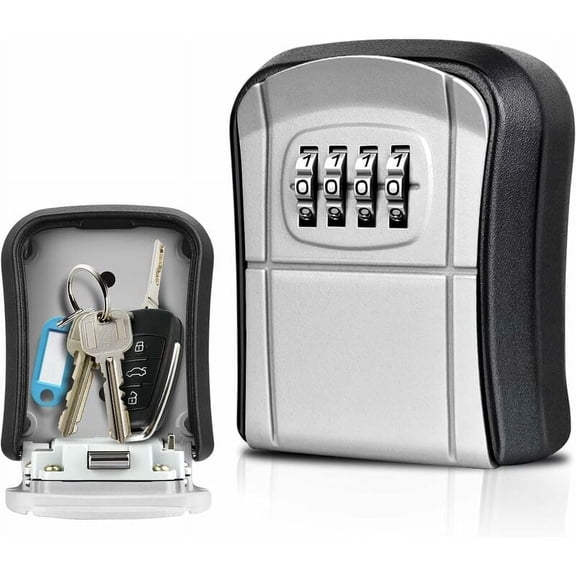 Secure Key Box Wall Mounted Mini Outdoor Key Box Key Box with 4 Digit Code Resettable Storage Key Box for Home School Office Factory Airbnb Garage (Gray)