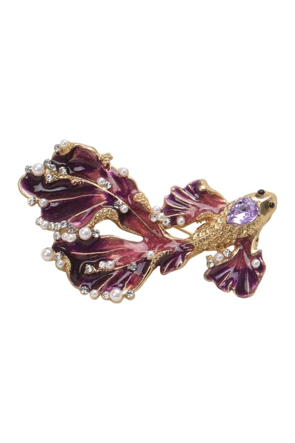 Secure Lapel Pin Accent Fish Brooch Adorned Rhinestones Accent for Confident Wearing Featuring Stylish Construction
