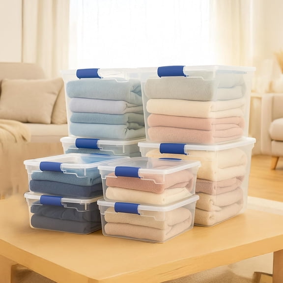 Secure Latch Clear Plastic Storage Bins with Lids - Stackable Organizer Containers for Home Garage Office