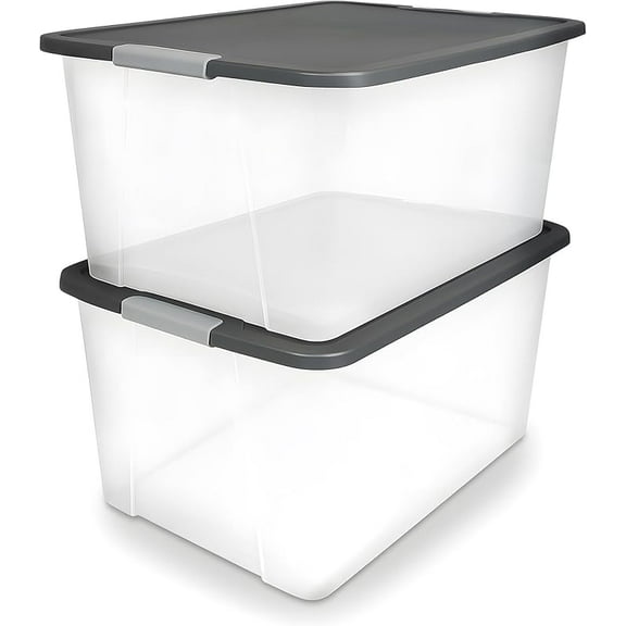 Secure Latch, Clear Plastic Storage Organizer Bins, 64 Quart, Blue Lid - Stackable Container Boxes for Bedroom, Bathroom, Garage, and Office Organization