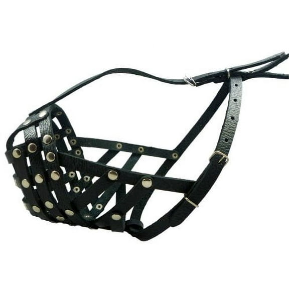 Secure Leather Mesh Basket Dog Muzzle #14 Black - Boxer, English Bulldog (Circumference 13", Snout Length 3")