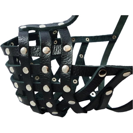 Secure Leather Mesh Basket Dog Muzzle #15 Black - Rottweiler (Circumference 13.5", Snout Length 4")
