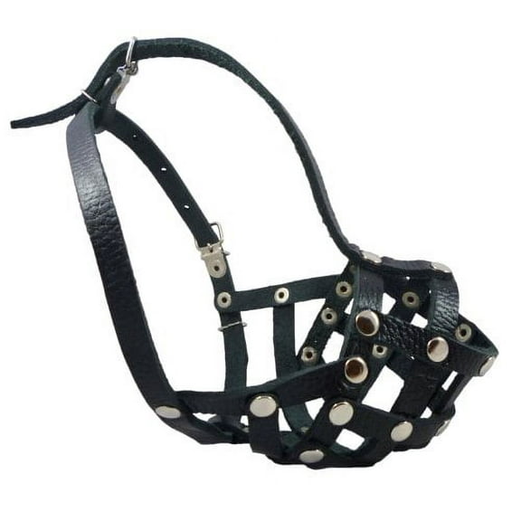 Secure Leather Mesh Basket Dog Muzzle #17 Black - Spaniel, Poodle, Schnauzer (Circumference 9.5", Snout Length 2.5")