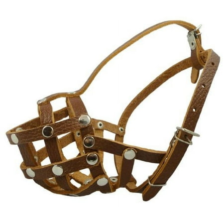 Secure Leather Mesh Basket Dog Muzzle #17 Brown - Spaniel, Poodle, Schnauzer (Circumference 9.5", Snout Length 2.5")