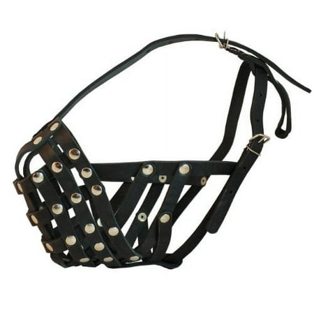 Secure Leather Mesh Basket Dog Muzzle - Boxer, English Bulldog (Circumference 14", Snout Length 3")