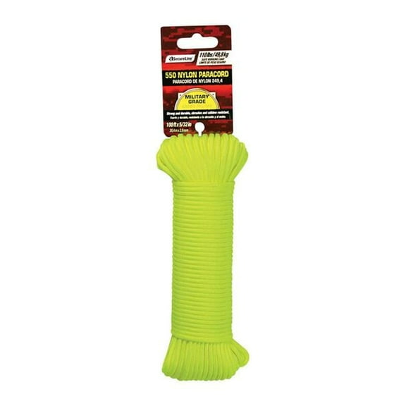 Secure Line 7337645 0.156 in. x 100 ft. Braided Nylon Paracord, Yellow