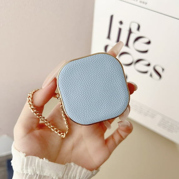 Secure Lock Elegent Case for Samsung Galaxy Buds FE/Galaxy Buds 2 Pro/Galaxy Buds Pro/Galaxy Buds Live, TPU+Leather Shell Galaxy Buds Live Case with Chain Lanyard for Women Girls,Blue