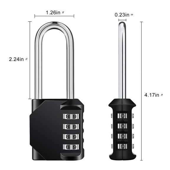 Secure Lock Solution, Long Shackle Combination Lock With 4 Digit Password For High Security, Resettable Padlock For Gym, Cabinets, Gates And More, Weatherproof, Anti-Rust, 2 Pack,