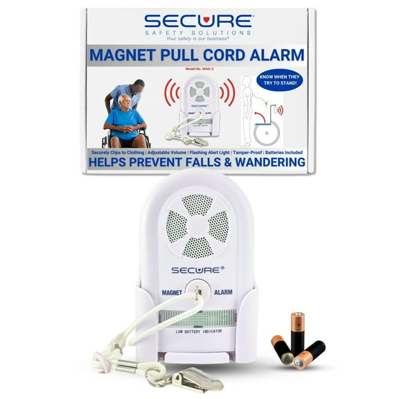 Secure Magnet Pull Cord Chair and Bed Alarm for Elderly Adults - Wheelchair Tab Alert Room Monitors for Seniors - Bed Alarms and Fall Prevention for Dementia Patients