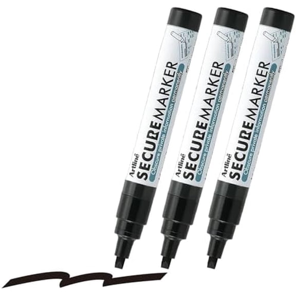 Secure Marker Redacting Pen | Blackout Marker | Blacks Out Private Information | Convenient 3-Pack$$Office