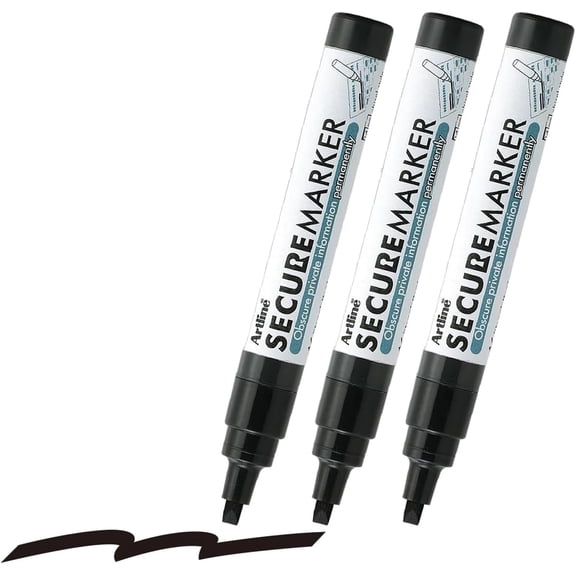 Secure Marker Redacting Pen | Blackout Marker | Blacks Out Private Information | Convenient 3-Pack