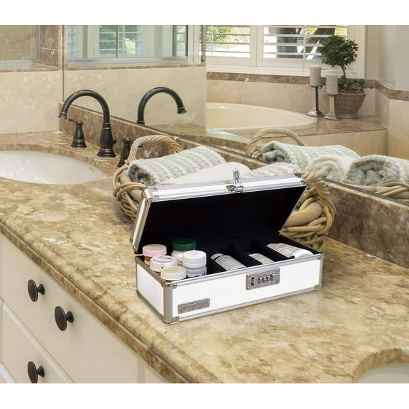 Secure Medicine Storage Box with Combination Lock, White 3.75 x 11.88 x 5.25 Inches
