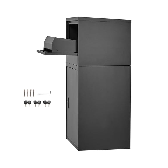 Secure Parcel Drop Box with Lock, 38.6" Galvanized Steel Outdoor Mailbox for Home&Office, Weatherproof Anti-Theft Package Delivery Box, Black