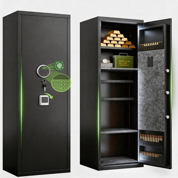 Secure Pistol & Rifle Safe, 0.1s Quick Biometric Unlock, Heat-Resistant Heavy Duty Design, Pre-Assembled Cabinet for Home Use (57.0913.711.81 inch)