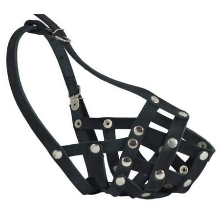 Secure Real Leather Mesh Basket Dog Muzzle - Spaniel, Poodle, Schnauzer (Circumference 9", Snout Length 2.7")