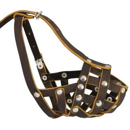 Secure Real Leather Mesh Basket Dog Muzzle - Spaniel, Poodle, Schnauzer (Circumference 9", Snout Length 2.7")
