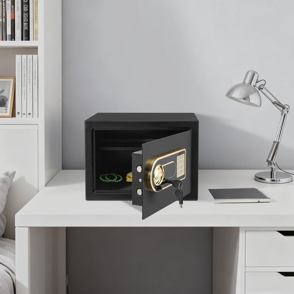 Secure Safe Box 13"x9"x9" Q235 Steel, Password & Key Access, Alarm Protection, Large Capacity, Wall-Mountable, for Valuables & Documents