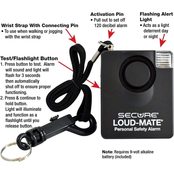 Secure Safety Solutions Loud-Mate 130 dB Panic Alarm Emergency Alert for Personal Safety and Protection Against Attackers, Mugging, Robbery - Extra Loud Siren with Light for Women & Men Self Defense