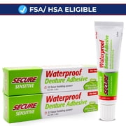 Secure Sensitive Denture Adhesive Cream with Aloe Vera & Myrrh, 12H Max Hold, Waterproof Seal - Zinc Free - For Uppers, Lowers & Partials - FSA HSA Approved - Food Grade Ingredients - 1.4 oz 2 Pack