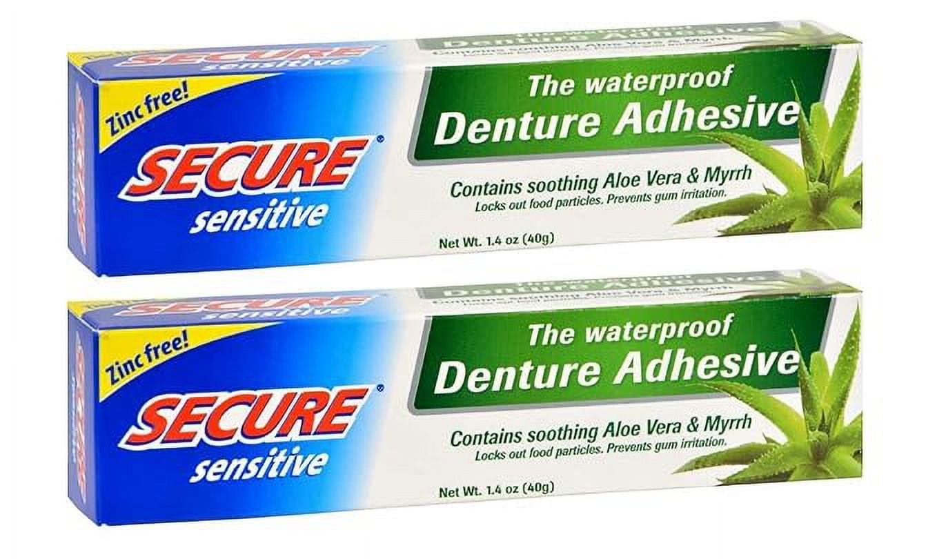 Secure Sensitive Gums Waterproof Denture Adhesive Zinc Free with Aloe