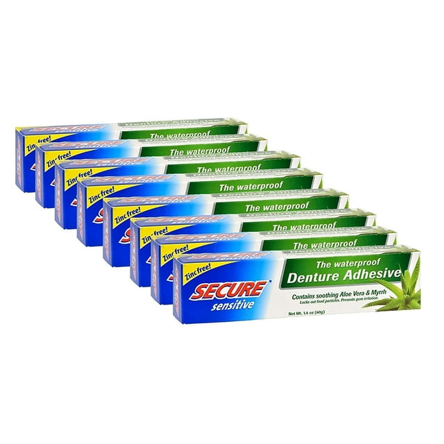 Secure Sensitive Gums Waterproof Denture Adhesive Zinc Free with Aloe