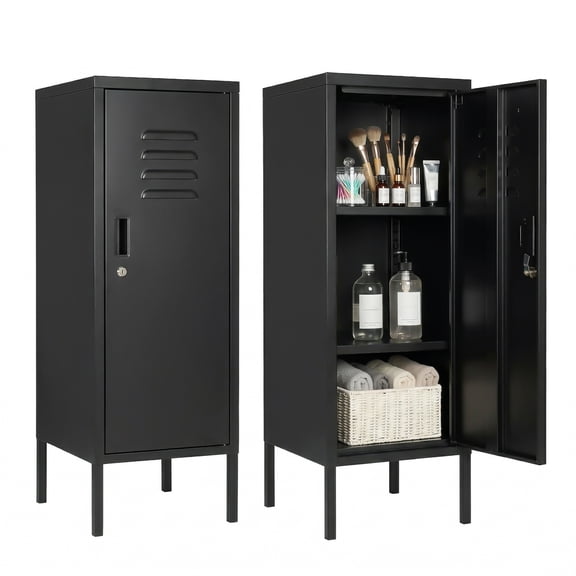 Secure Slim Metal Storage Locker Cabinet – 39'' Tall Steel File Organizer with Lock, 2 Adjustable Shelves, Ventilated, for Office, School, Gym, Garage