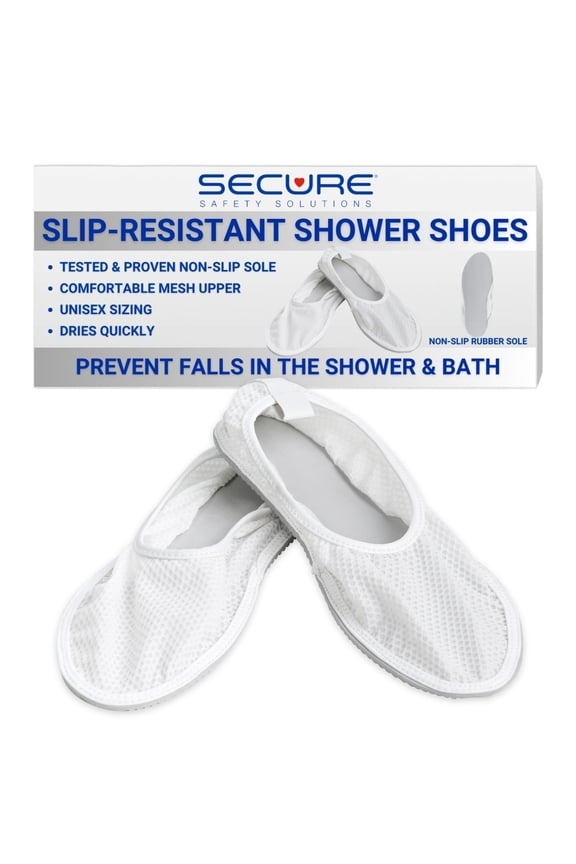 Secure  Medium Non Slip Shower Shoes for Men and Women - Slip Resistant Non Skid Tread Soles for Elderly Fall Prevention - Bathroom Slippers for Home, Gym, Spa, Hospital