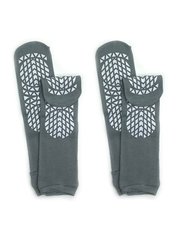 "Secure Step" Double-Sided Tread Non Slip Safety Socks | X-Large | Grey | 2 Pair