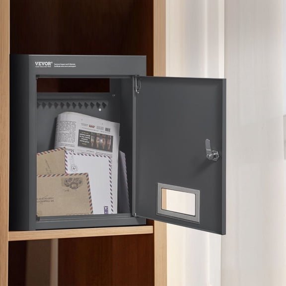 Secure Through Wall Mailbox with Combination Lock - 2.8-7.9" Slot, 13" Heavy Duty Steel Mail Drop Box, Dark Gray for Home/Office