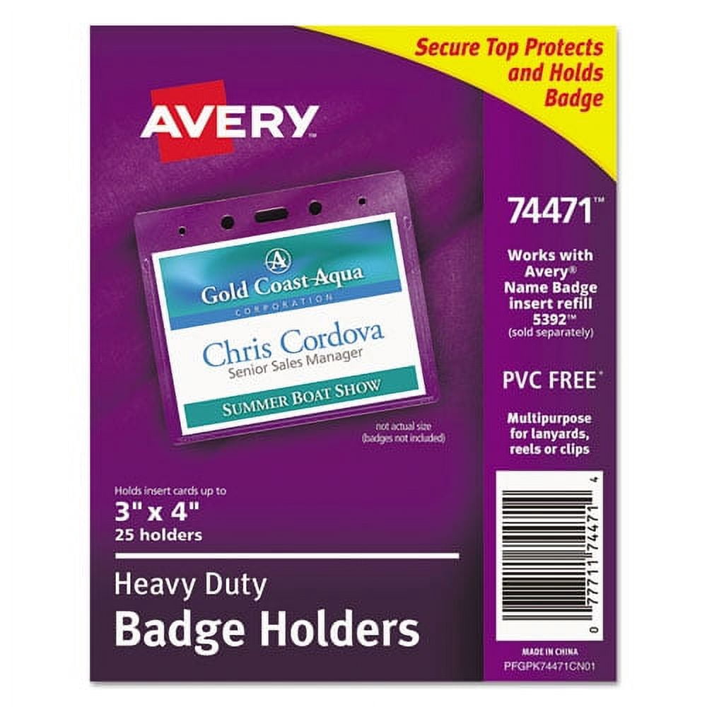 "Secure Top Heavy-Duty Badge Holders, Horizontal, 4w X 3h, Clear, 25/pack | Bundle of 2 Packs"