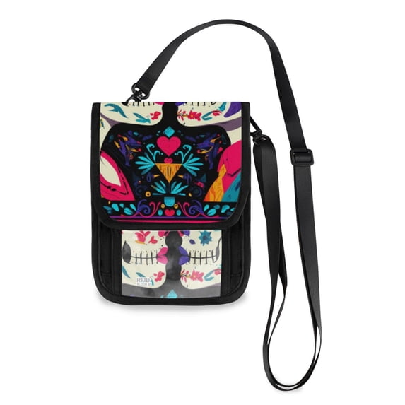 Secure Travel Neck Wallet Passport Holder Adjustable Strap For Men & Women 6*7.5in Two Sugar Skull