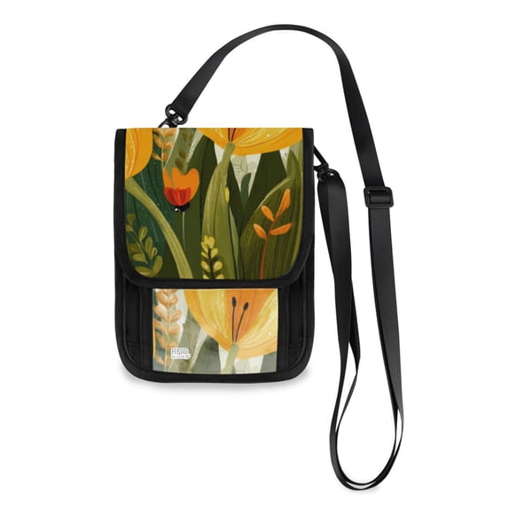 Secure Travel Neck Wallet Passport Holder Adjustable Strap For Men & Women 6*7.5in Bees Insects Butterfly Tulip