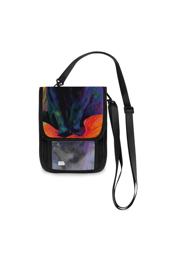Secure Travel Neck Wallet Passport Holder Adjustable Strap For Men & Women 6*7.5in Vibrant Black Cat