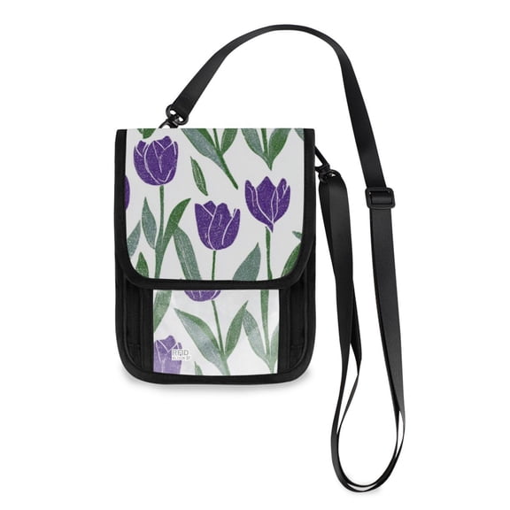 Secure Travel Neck Wallet Passport Holder Adjustable Strap For Men & Women 6*7.5in Purple Tulips
