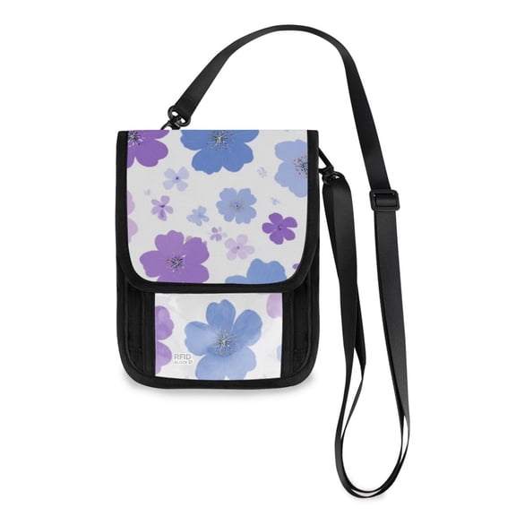 Secure Travel Neck Wallet Passport Holder Adjustable Strap For Men & Women 6*7.5in Lavender &Blue Flowers