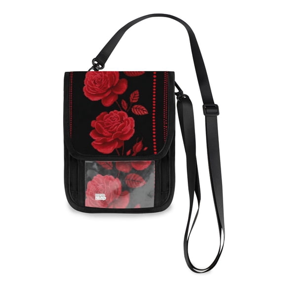 Secure Travel Neck Wallet Passport Holder Adjustable Strap For Men & Women 6*7.5in Dark Olive Green Leaves