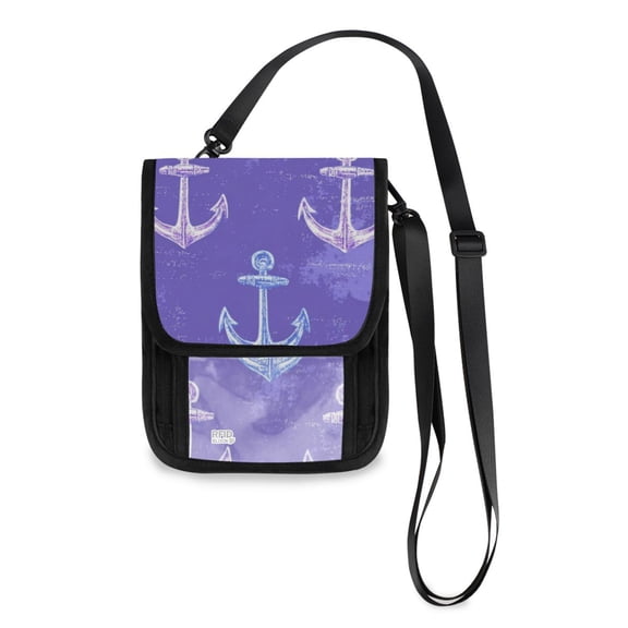 Secure Travel Neck Wallet Passport Holder Adjustable Strap For Men & Women 6*7.5in Nautical-Themed Purple Background