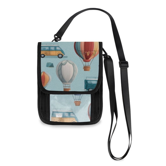 Secure Travel Neck Wallet Passport Holder Adjustable Strap For Men & Women 6*7.5in Hot Air Balloons Cars Airplanes