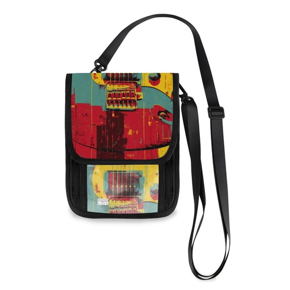Secure Travel Neck Wallet Passport Holder Adjustable Strap For Men & Women 6*7.5in Guitar Music Designs