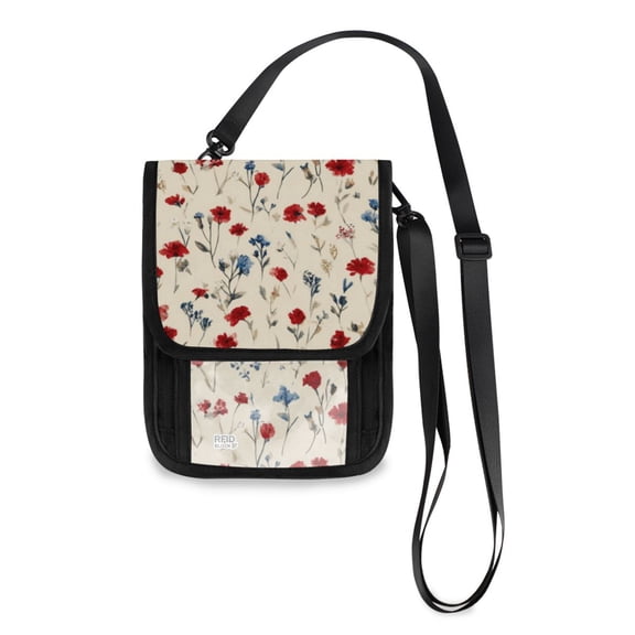 Secure Travel Neck Wallet Passport Holder Adjustable Strap For Men & Women 6*7.5in Small Wildflowers