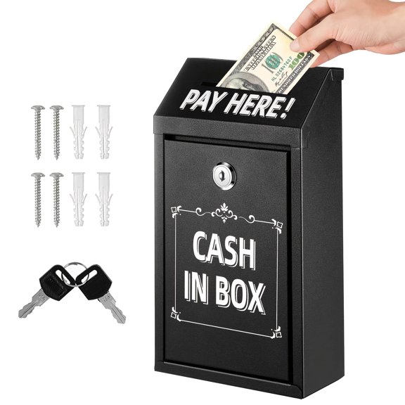 Secure Wall-Mounted Metal Drop Box with Lock and Keys - Ideal for Home, Office, or Outdoor Donations (Black)