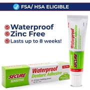 Secure Sensitive Denture Adhesive Cream with Aloe Vera & Myrrh, 12H Max Hold, Waterproof Seal - Zinc Free - For Uppers, Lowers & Partials - FSA HSA Approved - Food Grade Ingredients - 1.4 oz (1 Pack)