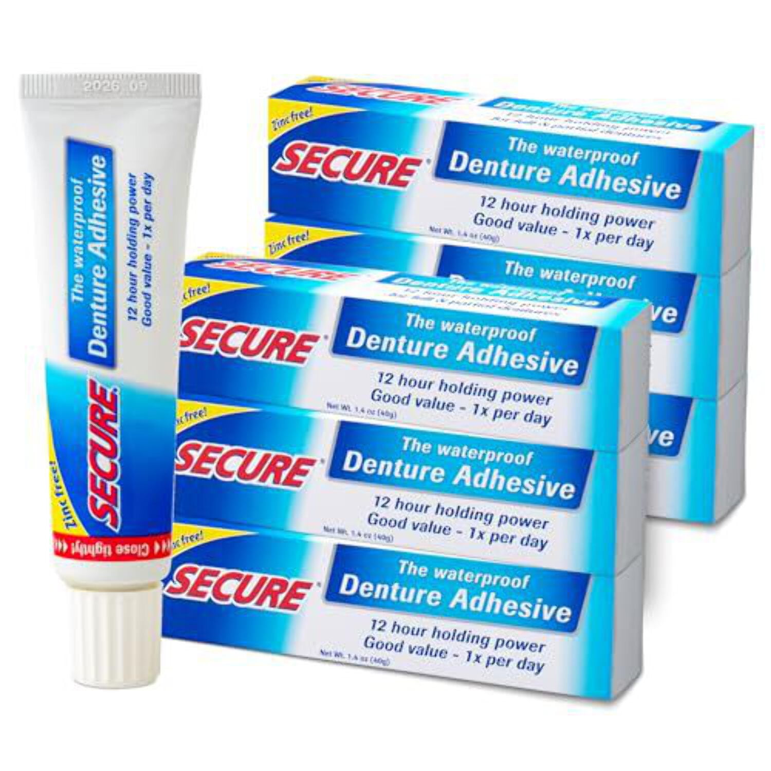 Secure Waterproof Denture Adhesive Zinc Free Extra Strong 12 Hour