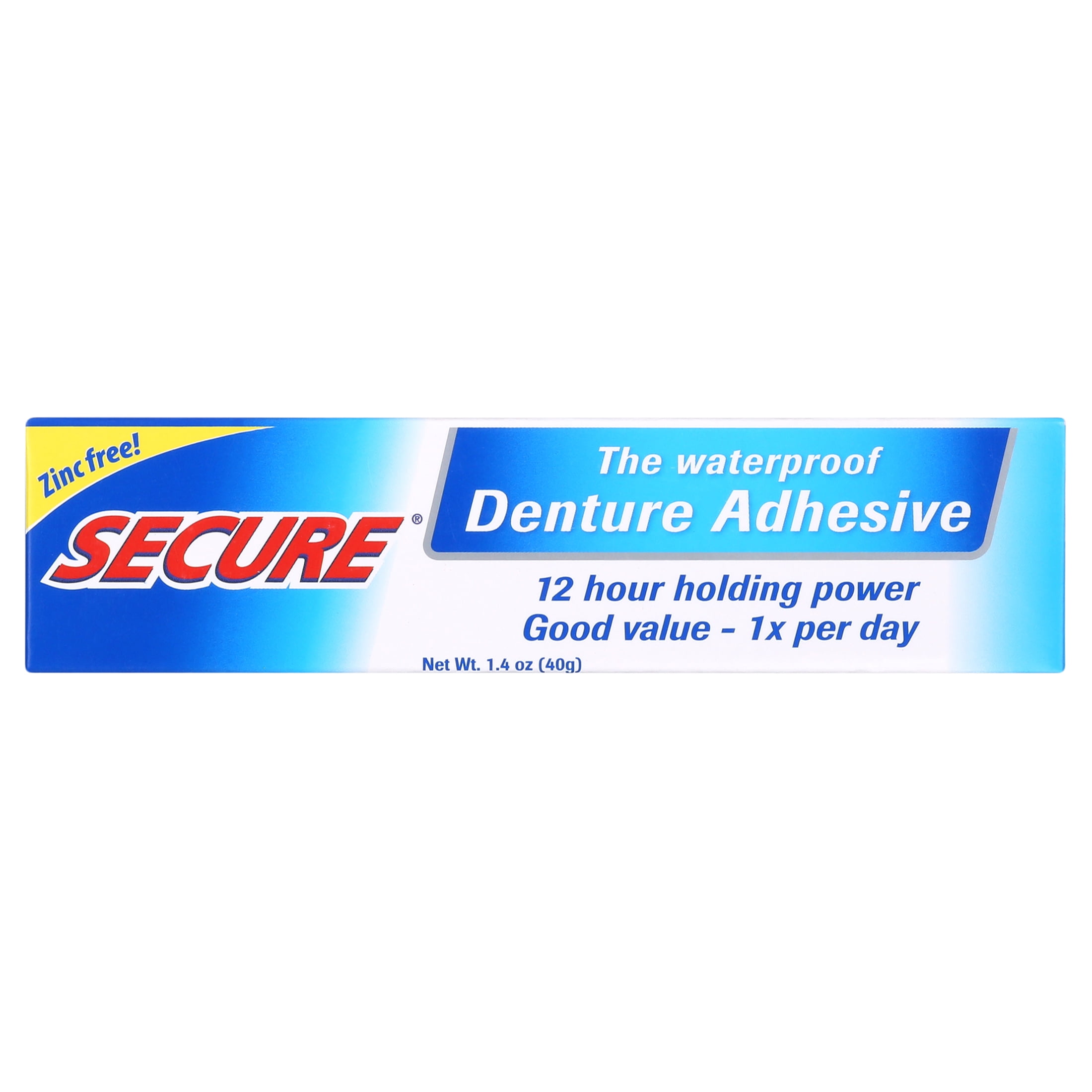 Secure Denture Adhesive Cream, 12-Hour Max Hold, Waterproof Seal - Zinc Free - For Uppers, Lowers & Partials - FSA HSA Approved - Food Grade Ingredients - 1.4 oz (1 Pack)
