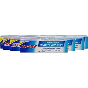 Secure Denture Adhesive Cream, 12-Hour Max Hold, Waterproof Seal - Zinc Free - For Uppers, Lowers & Partials - FSA HSA Approved - Food Grade Ingredients - 1.4 oz (8 Pack)