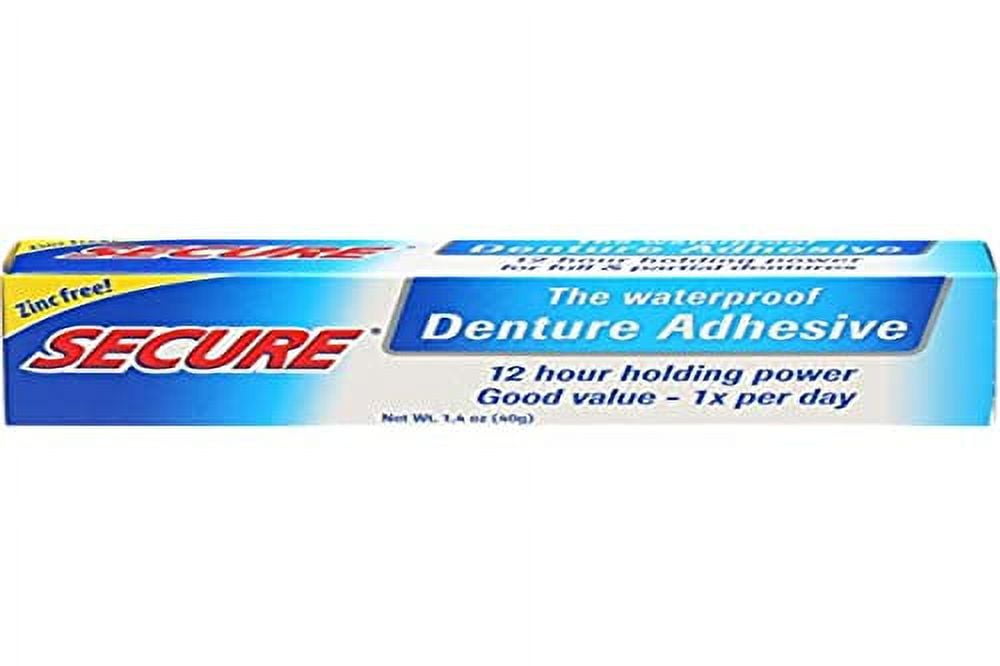 Secure Waterproof Denture Adhesive Zinc Free Extra Strong Hold For